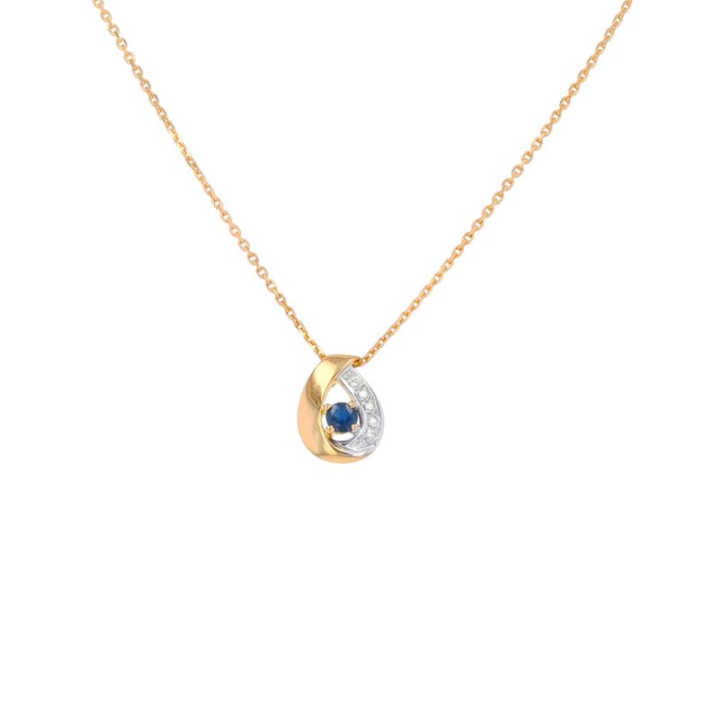 Collier saphir 0.17 carat et diamants 0.01 carat 2 ors 3.38g Comme neuf -  reconditionné disponible sur Gemme Les Bijoux